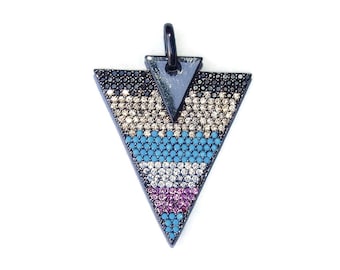 CLOSE OUT Micro Pave Pendant - Pave Charm - Pave Diamond, Pave Cubic Zirconia Crystals, CZ - Rhinestone - Triangle - Black Gunmetal - 29mm