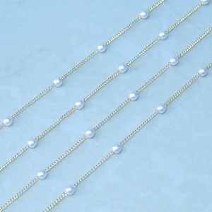 Gold Chain, Oval Link Glass Pearl Cable Chain, Jewelry Chain, Necklace Chain, Body Chain, Bulk Chain, Sold by the Meter, 1.25mm x .85mm