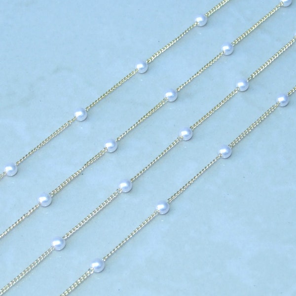 Gold Chain, Oval Link Glass Pearl Cable Chain, Jewelry Chain, Necklace Chain, Body Chain, Bulk Chain, Sold by the Meter, 1.25mm x .85mm