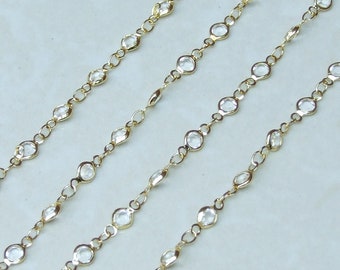 Clear Glass Rosary Chain, Bulk Chain, Faceted Glass Beads, Beaded Chain, Body Chain Jewelry, Gold Chain, Necklace Chain, Belly Chain, 02G