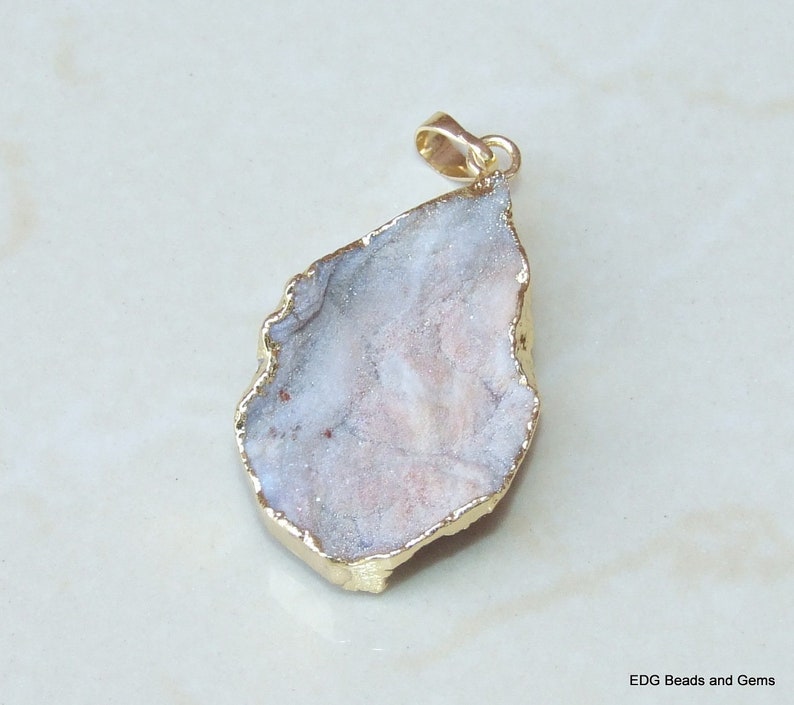 Gold Edge Agate Druzy Charm Gemstone Pendant Galaxy Stone Druzy Pendant Quartz Stone 26mm x 38mm Sun Agate 0613 Pendant