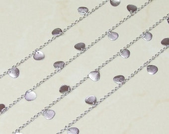 Silver Plated Shell Shaped Chain, Necklace Chain, Bulk Chain, Jewelry Making, Body Chain, Belly Chain, By the Foot, Shell Chain, 2.5mm x 2mm