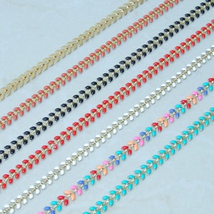 Enamel Chain, Gold Plated Fish Bone Chain, Chevron Chain, Necklace Chain, Bulk Chain, Jewelry Making, Body Chain, Belly Chain, 6.4mm x 2.2mm