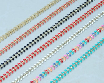 Enamel Chain, Gold Plated Fish Bone Chain, Chevron Chain, Necklace Chain, Bulk Chain, Jewelry Making, Body Chain, Belly Chain, 6.4mm x 2.2mm