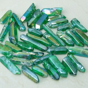 7 Lightly Polished Undrilled Angel Aura AB Quartz Crystals Points, Titanium Quartz, Gemstone Beads, Pendant, Wand, Healing Quartz, 30-40mm