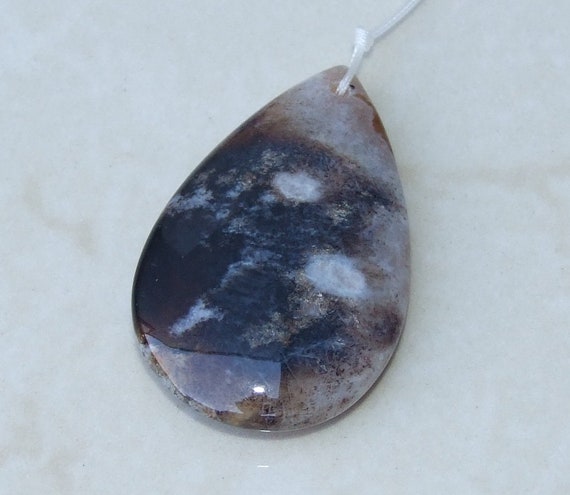 Blossom Agate Pendant, Natural Stone Pendant, Druzy Pendant, Polished Gemstone Pendant, Jewelry Stone, Necklace Pendant, 31mm x 50mm - 9526