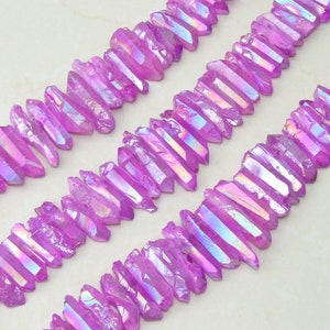 Purple Titanium Angel Aura Quartz Points, Quartz Points Strand, Raw Quartz Points Drilled, Quartz Crystals Points Strand Beads, 20-40mm