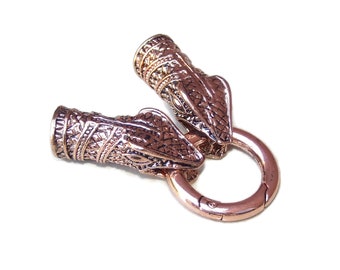 Snake Head Cord End Cap Clasp Lock Ring - Copper Tone - Dragon Head - Necklace Bracelet Clasp - Leather Cord End - Alloy - 11mm x 33mm