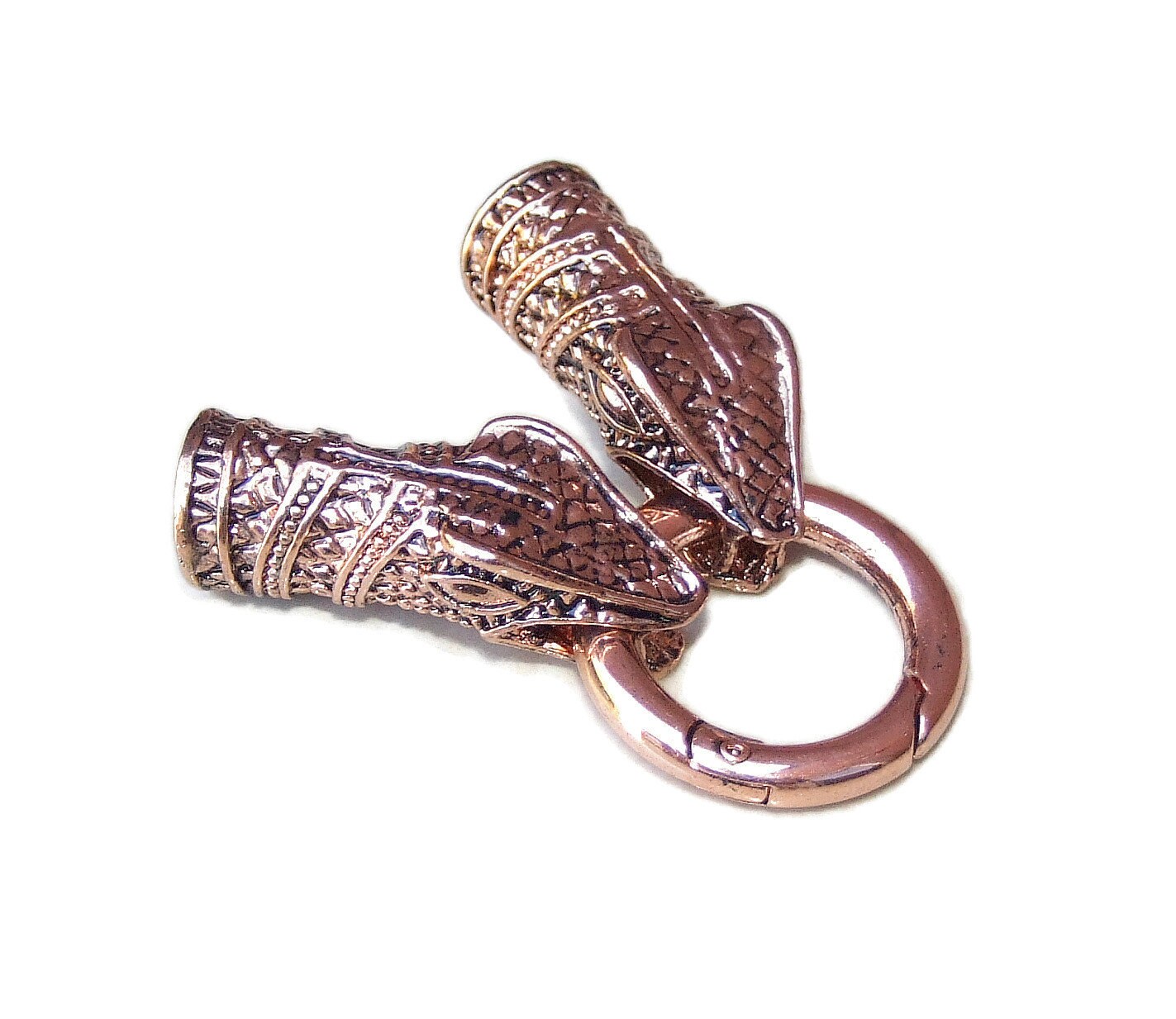 Snake Head Cord End Cap Clasp Lock Ring Copper Tone Dragon Head