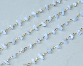 Blue Lace Agate Rosary Chain by the Foot, Beaded Chain, Rosary Chain Wholesale, Rosary Chain Bulk, Rosary Chain for Jewelry Making