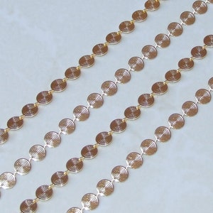 Gold Plated Spiral Coin Shaped Chain, Necklace Chain, Bulk Chain, Jewelry Making, Body Chain, Belly Chain, By the Foot, 8mm x .5mm