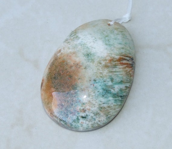 Fossil Coral Agate Pendant, Natural Stone Pendant, Druzy Pendant, Gemstone Pendant, Jewelry Stone, Necklace Pendant, 35mm x 53mm - 9500