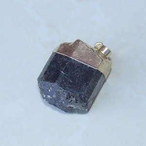 Black Tourmaline Pendant - Gemstone Pendant - Gold Cap and Bail - Raw - Rough - Natural Stone - Jewelry Stones - 24mm x 30mm - 4915