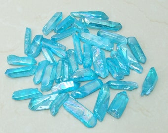 7 Blue Angel Aura Quartz Points (30-40 mm, Undrilled, Polished) – Titanium Healing Crystals for Aura Cleansing & Chakra Work