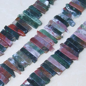 Indian Agate Slab Slice Stick Teeth, Graduated, Natural Gemstone Beads, Polished, Gemstone Pendant, Jewelry Stone, Half Strand - 25mm - 50mm
