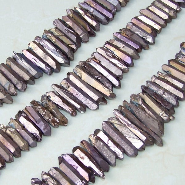 Copper Titanium Quartz Cluster Point, Titanium Quartz Points Strand, Raw Quartz Points Drilled, Quartz Crystals Points Strand Beads, 20-40mm