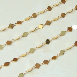 Gold Plated Rhombus Diamond Shaped Chain, Necklace Chain, Bulk Chain, Jewelry Making, Body Chain, Belly Chain, By the Foot, 8mm x 5.0mm