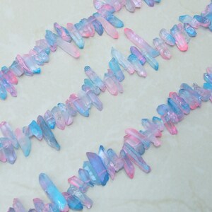 Pink & Blue Quartz Points, Titanium Gemstone Quartz Points Strand, Raw Quartz Points, Quartz Crystals Points Strand Beads, 15-30+mm