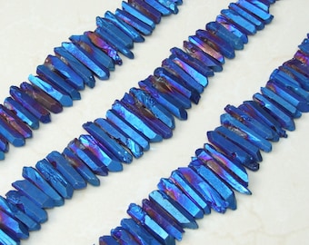 Blue Indigo Titanium Quartz Cluster Point, Titanium Quartz Points Strand, Raw Quartz Points, Quartz Crystals Points Strand Beads, 20-40mm