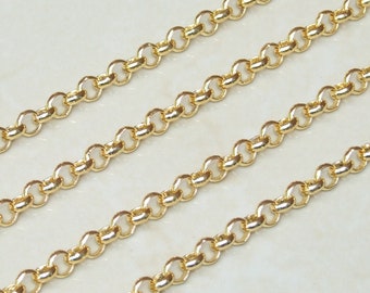 Gold Plated Rolo Chain, Jewelry Chain, Necklace Chain, Bronze Chain, Body Chain, Belly Chain, Bulk Chain, Jewelry Supplies, 6.5mm x 2.2mm, Z