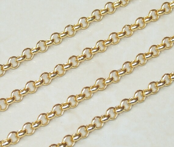 Gold Plated Rolo Chain, Jewelry Chain, Necklace Chain, Bronze Chain, Body Chain, Belly Chain, Bulk Chain, Jewelry Supplies, 6.5mm x 2.2mm, Z