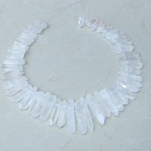 Clear Quartz Points, Crystals Points, Raw Rough Natural Quartz, Graduated, Gemstone Beads, Quartz Jewelry, Full Strand - 20mm - 40+mm