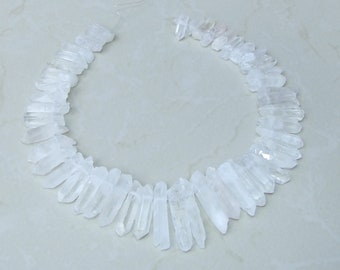 Raw Clear Quartz Point Beads, Natural Quartz Crystal Strand, Rough Drilled Gemstone Points, 20-38+mm