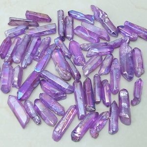 10 Lightly Polished Undrilled Bulk Aura Quartz Crystals Points, Titanium Quartz, Gemstone Beads, Pendant, Wand, Healing Quartz, 30-40mm