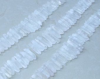 Raw Clear Quartz Point Beads, Natural Quartz Crystal Strand, Rough Drilled Gemstone Points, Half Strand, 20-38+mm