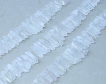 Clear Quartz Points, Crystals Points, Raw Rough Natural Quartz, Graduated, Gemstone Beads, Quartz Jewelry, Half Strand - 20mm - 38mm