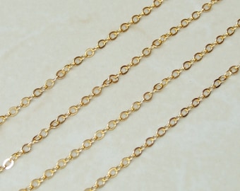 Oval Link Cable Chain, Flat Cable Chain, Jewelry Chain, Necklace Chain, Gold Plated Chain, Body Chain, Bulk Chain, 2.2mm x 3mm, SZ-G