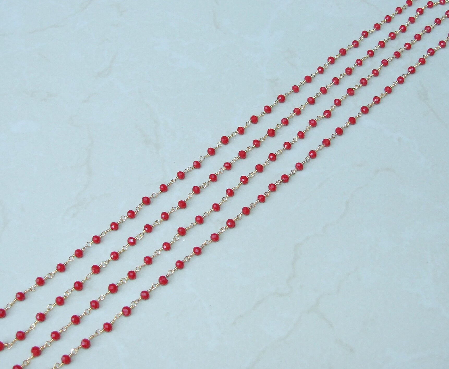 Ruby Red Glass Rosary Chain, Gold Plated Wire Wrapped Rondelle Beads - Etsy