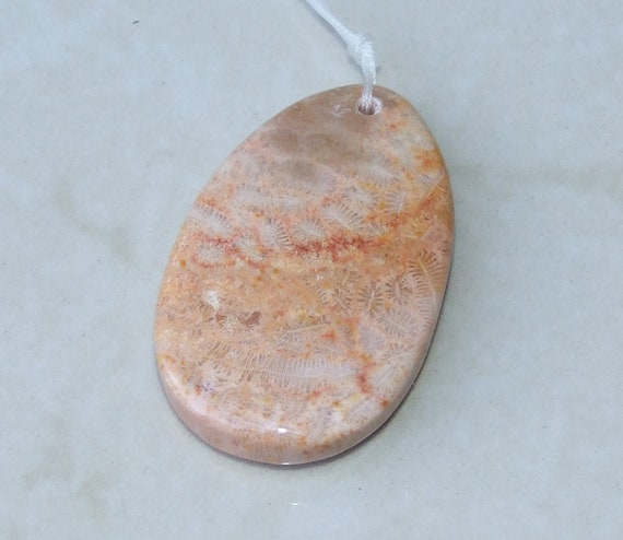 Fossil Coral Agate Pendant, Natural Stone Pendant, Druzy Pendant, Gemstone Pendant, Jewelry Stone, Necklace Pendant, 29mm x 46mm - 9484