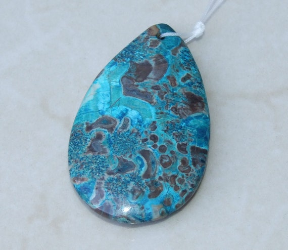 Ocean Jasper Pendant, Highly Polished Stone Pendant, Druzy Pendant, Gemstone Pendant, Jasper Pendant, Necklace Pendant, 36mm x 62mm - 9535