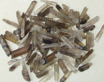 Raw Smoky Quartz Crystals, Bulk Quartz Points, Loose Gemstone Beads Pendant, Jewelry Stones, Mix Drilled,  7-10mm x 25-40+mm, 15 / 30 Stones