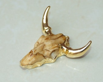 Pendentif crâne de Longhorn plaqué or - Bijou du Sud-Ouest (45 mm)