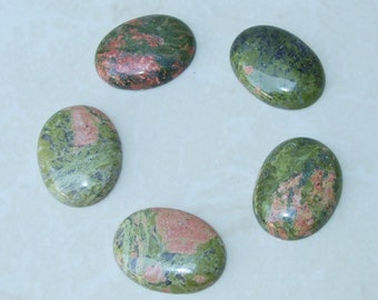 Unakite Cabochon, Flat Back, Calibrated Cabochon, Natural Stone Cabochon, Unakite Pendant, Gemstone Pendant, Necklace Pendant, 30mm x 40mm