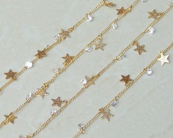 Star Crystal Drop Chain, by the Foot, Rosary Chain with Beads, Rosary Chain Wholesale, Rosary Chain Bulk, Rosary Chain, Jewelry Chain