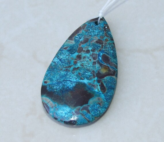 Ocean Jasper Pendant, Highly Polished Stone Pendant, Druzy Pendant, Gemstone Pendant, Jasper Pendant, Necklace Pendant, 35mm x 65mm - 9534