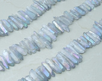 Clear Blue Angel Aura Quartz Points, Quartz Crystal, Crystal Points, Raw Crystal Quartz, Full - Half Strand, Gemstones Beads - 20mm - 40mm