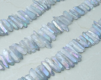 Clear Blue Angel Aura Quartz Points, Quartz Crystal, Crystal Points, Raw Crystal Quartz, Full - Half Strand, Gemstones Beads - 20mm - 38mm