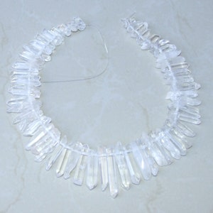 Thick Polished Clear Quartz Strand, Full Strand, Quartz Crystals Points, Natural Quartz Points, Gemstone Beads, Graduated,  25mm - 44+mm