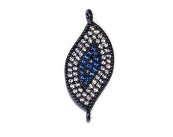 CLOSE OUT Micro Pave Connector Pendant - Pave Charm Pendant, Pave Cubic Zirconia Crystals, CZ - Rhinestone - Leaf - Black - 10mm x 24mm