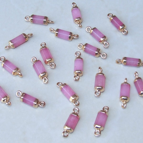 Small Pink Jade Connector, Faceted Link Tube Cylinder Connector, Stone Pendant, Pink Jade Pendant, Gemstone Pendant, 5mm x 22mm