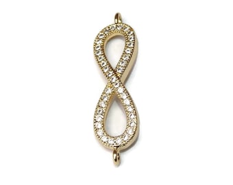 Gold Micro Pave Infinity Connector – Cubic Zirconia Charm (7mm x 22mm)