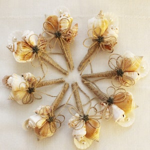 Shell Boutonniere  Starfish, Wedding Sea Shell, Beach Wedding, Groom Boutonniere, Clamshells boutonnieres, Starfish, Button Boutonniere