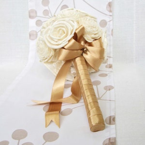 Wedding Bouquet, Sola flowers, Bridal Bouquet, Bridesmaid bouquet, Sola Flowers Ivory colors, gold ribbon, Handmade Natural Wedding Bouquet image 1