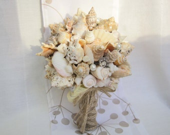 XO Bouquets Bride  Bouquet Sea Shells Bridesmaid  Beach Wedding 21 Inch Bouquet 