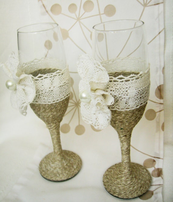 Rustic Wedding Champagne Glasses  Country Barn Wedding Wine Glasses