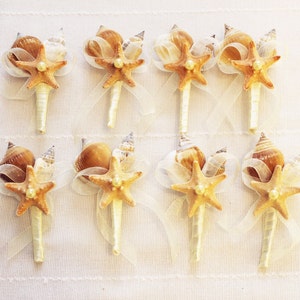 Shell Boutonniere  Starfish, Wedding Sea Shell, Beach Wedding, Groom Boutonniere, Clamshells boutonnieres, Starfish, Button Boutonniere